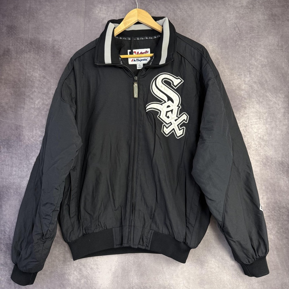 Vintage Majestic Chicago White Sox Dugout Jacket Mens Large MLB Fleece Lined
